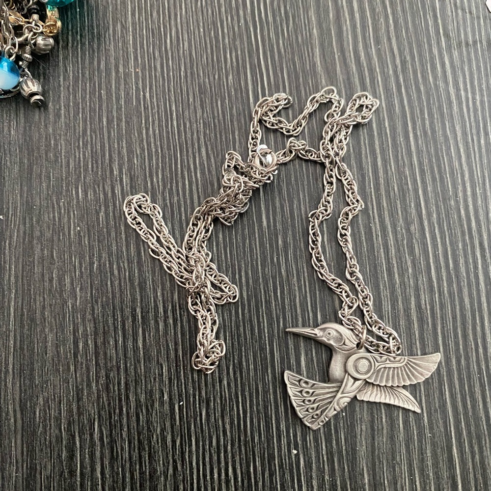 Silver Hummingbird  signed Pendant Necklace
